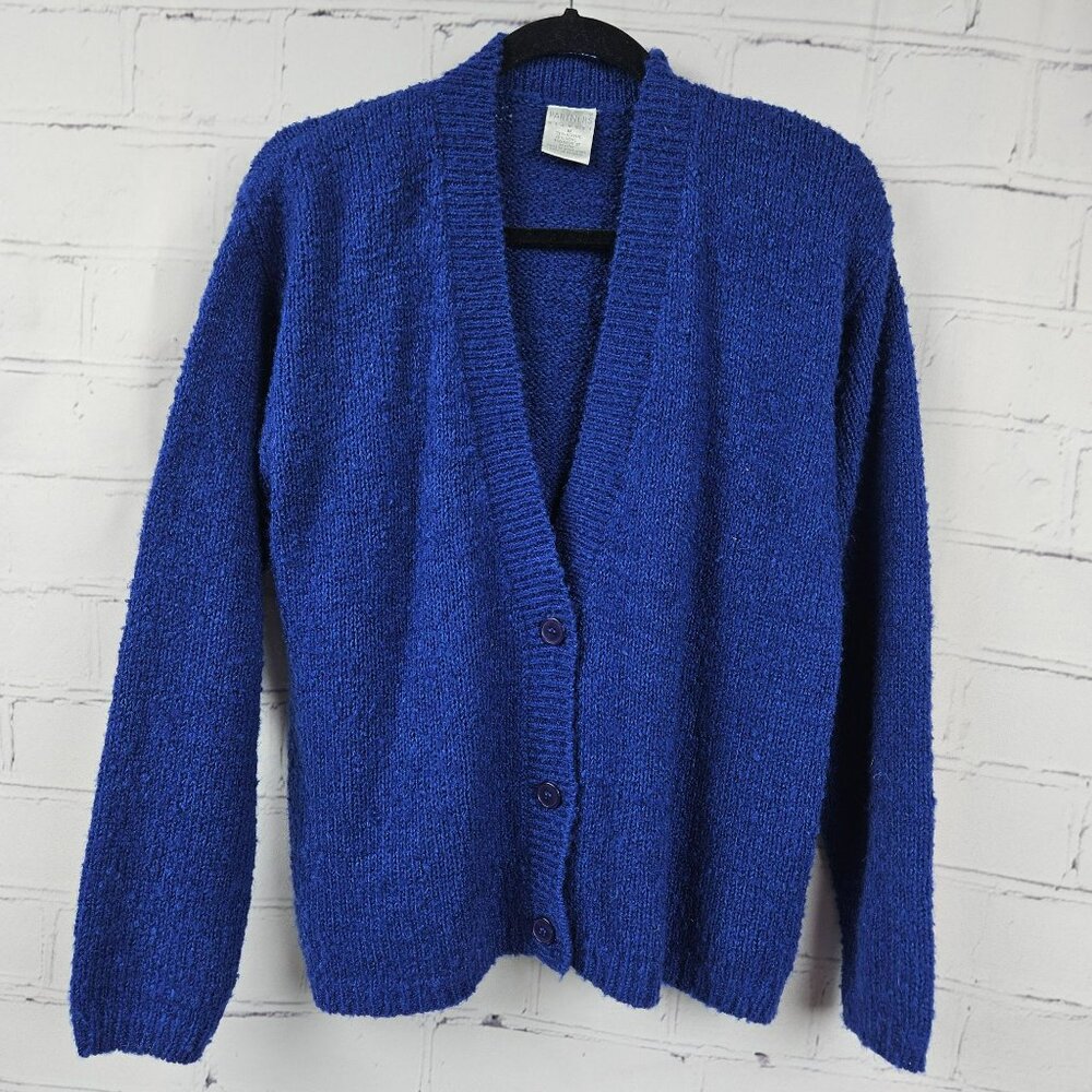Vintage Mervyns Partners Womens M Blue Knit Cardigan Sweater Wool Blend